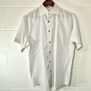 ROAR Men's White & Blue Embroidered Button Up Short Sleeve Shirt